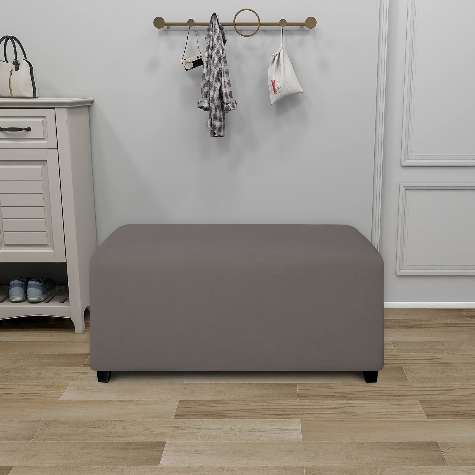 Purefit Super Stretch Soft Form Fit Ottoman Cover Rectangle - Ottoman Slipcovers For Foot Stool & Folding Storage Furniture For Living Room With Nonslip Elastic Bottom (Medium, Taupe)